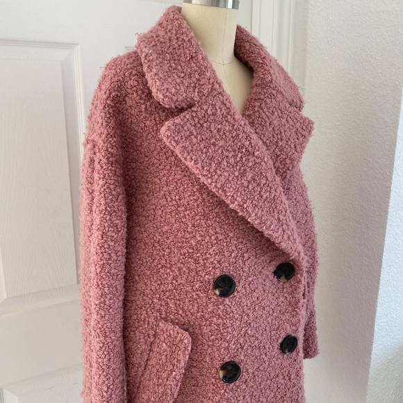 Topshop Pink Boucle Teddy Coat - Picture 3 of 7